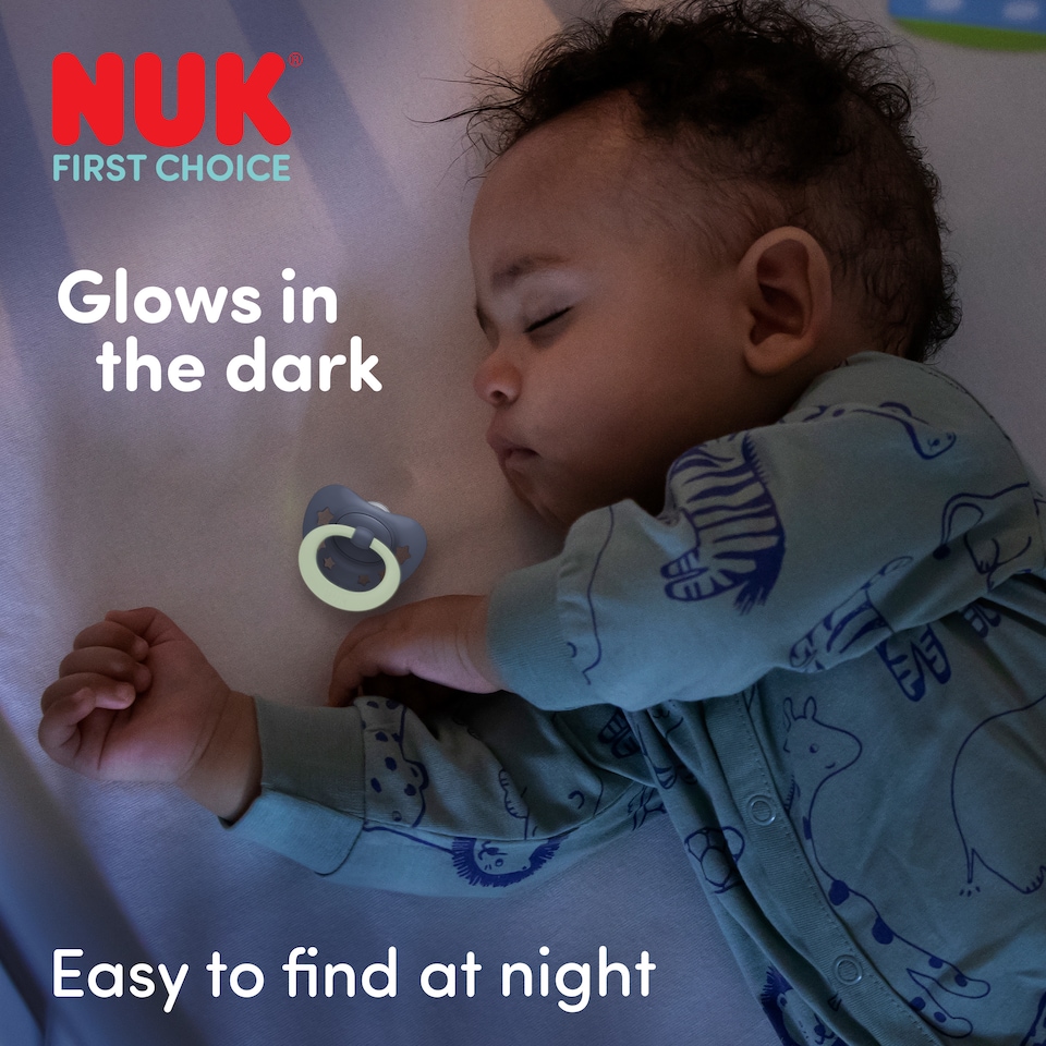 image 1 of NUK First Choice Day & Night Glow in the Dark Soother Set 0-6m 2 Pack
