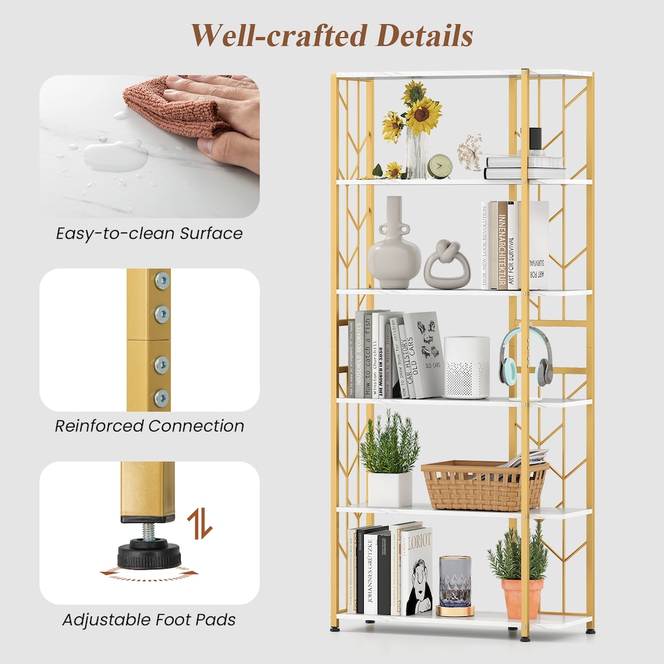 image 1 of COSTWAY 6 Tier Bookshelf Modern Geometric Bookcase White