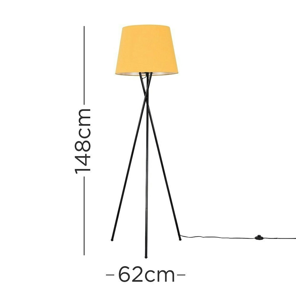 image 1 of ValueLights Camden Black Tripod Floor Lamp Mustard Taper Shade & Bulb Yellow