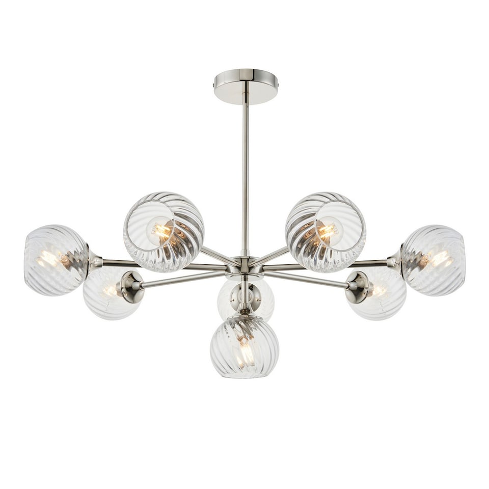 image 1 of Allegra 8 Light Multi Arm Glass Shade Ceiling Pendant Bright Nickel