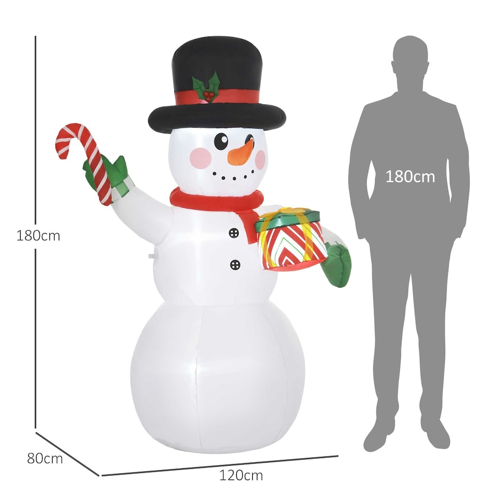 image 1 of Outsunny 6FT Inflatable Snowman with Candy Cane and Gift Box for Party