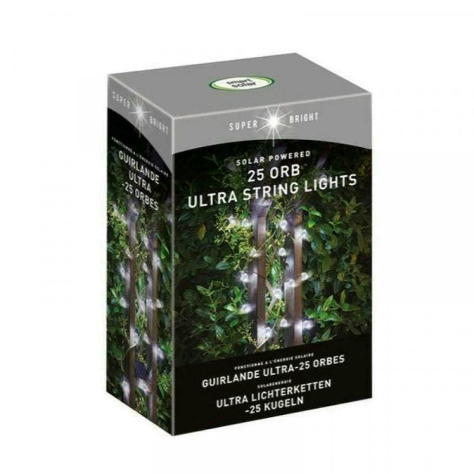 image 1 of Solar Powered 25 Orbs Ultra String Lights Clear