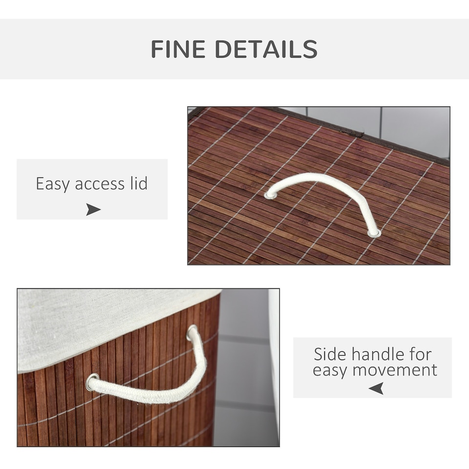 image 1 of HOMCOM 2 Section Collapsible Laundry Hamper Lid Removable Lining, Brown