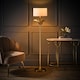 image 3 of ValueLights Christina Gold Palm Leaf Floor Lamp White Shade and Bulb