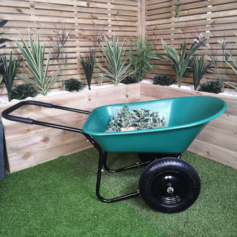image 1 of Heavy Duty 2 Wheel Outdoor Pneumatic Plastic Garden Wheelbarrow in Green