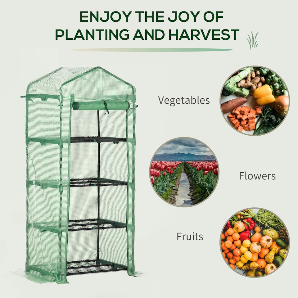 image 1 of Outsunny Mini Greenhouse 4-Tier Portable Plant House Shed w/ PE Cover, Green