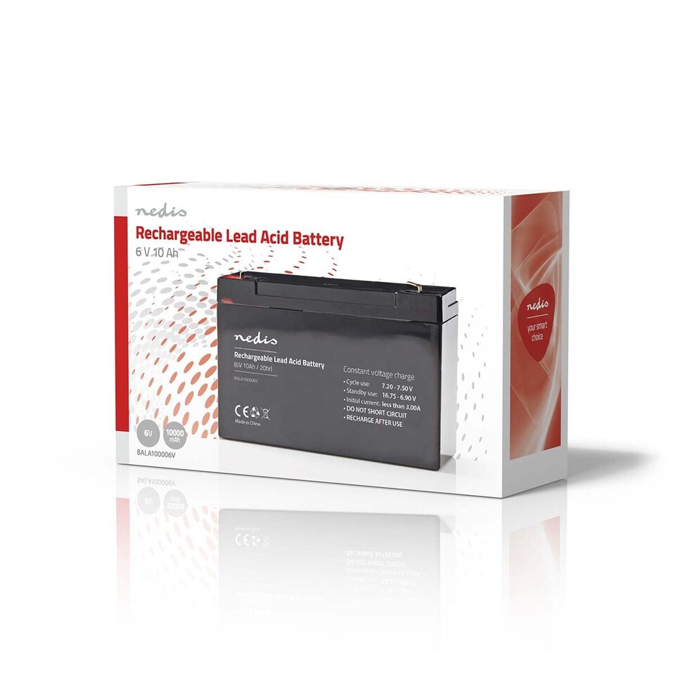 image 1 of Nedis Lead-Acid Battery Rechargeable 6v 6 Volt 10.0h 10000mAh Sealed 151 mm x 50 mm x 95 mm