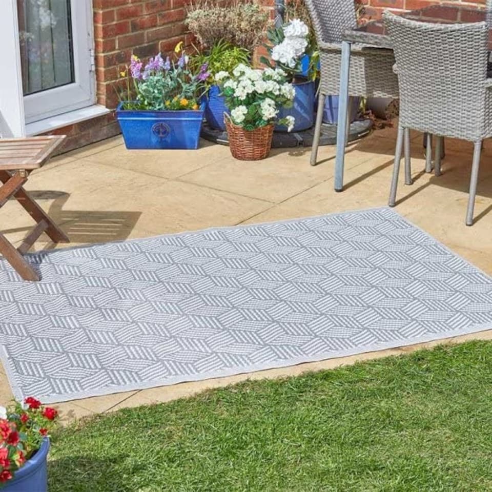 image 1 of Marco Paul Grey Geometric Pattern Outdoor Rug 150 x 210cn Grey | 180 x 120cm