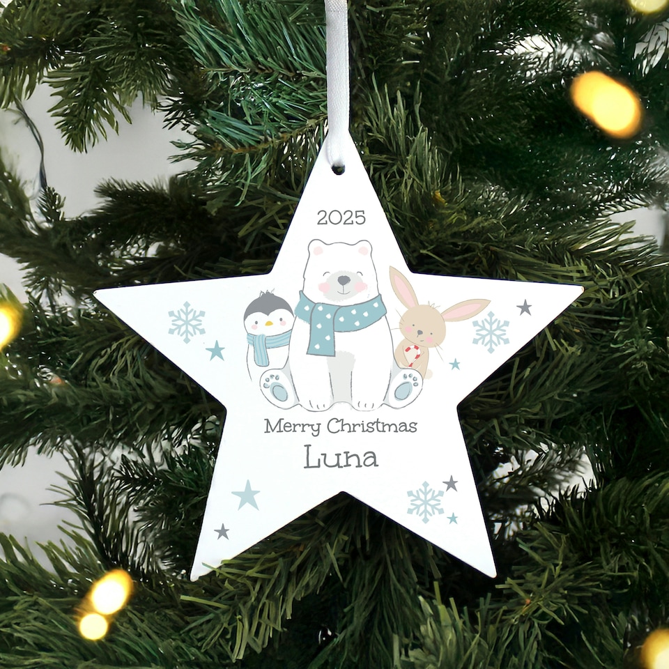 image 1 of Personalised Polar Bear Christmas Star Ornament