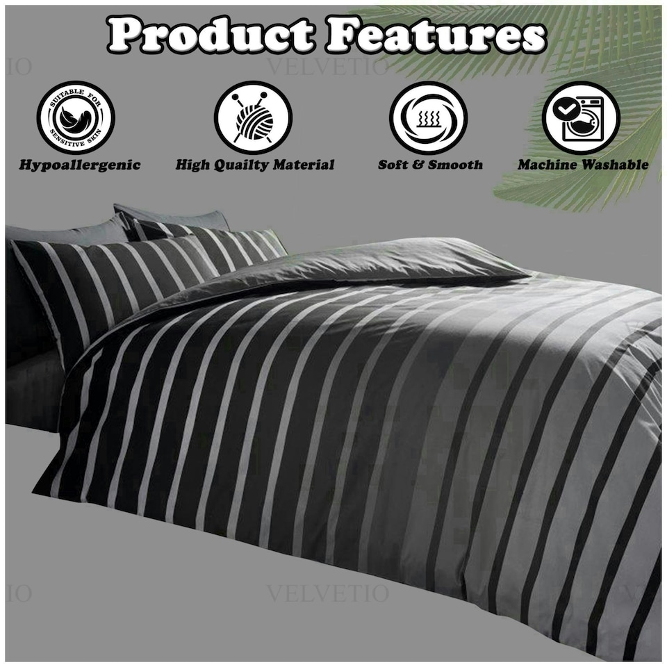 image 1 of VELVETIO Oscar Stripe Duvet Cover Set Reversible Polycotton Easy Care Beddings Blue | Teal | Super King