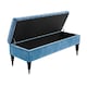 image 2 of 137cm Sierra Striped Ottoman Storage Bench with Black Turned Wooden Legs - Duck Egg Plush Velvet Upholstered Shoes Bench