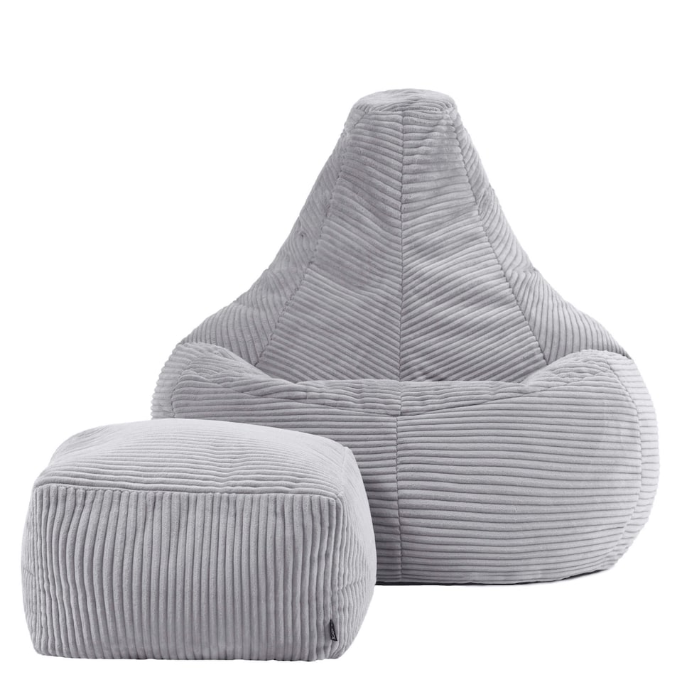image 1 of Dalton Cord Adults Bean Bag Recliner and Pouffe, Ready Filled Beanbag and Footstool Grey | Grey | Grey | 1