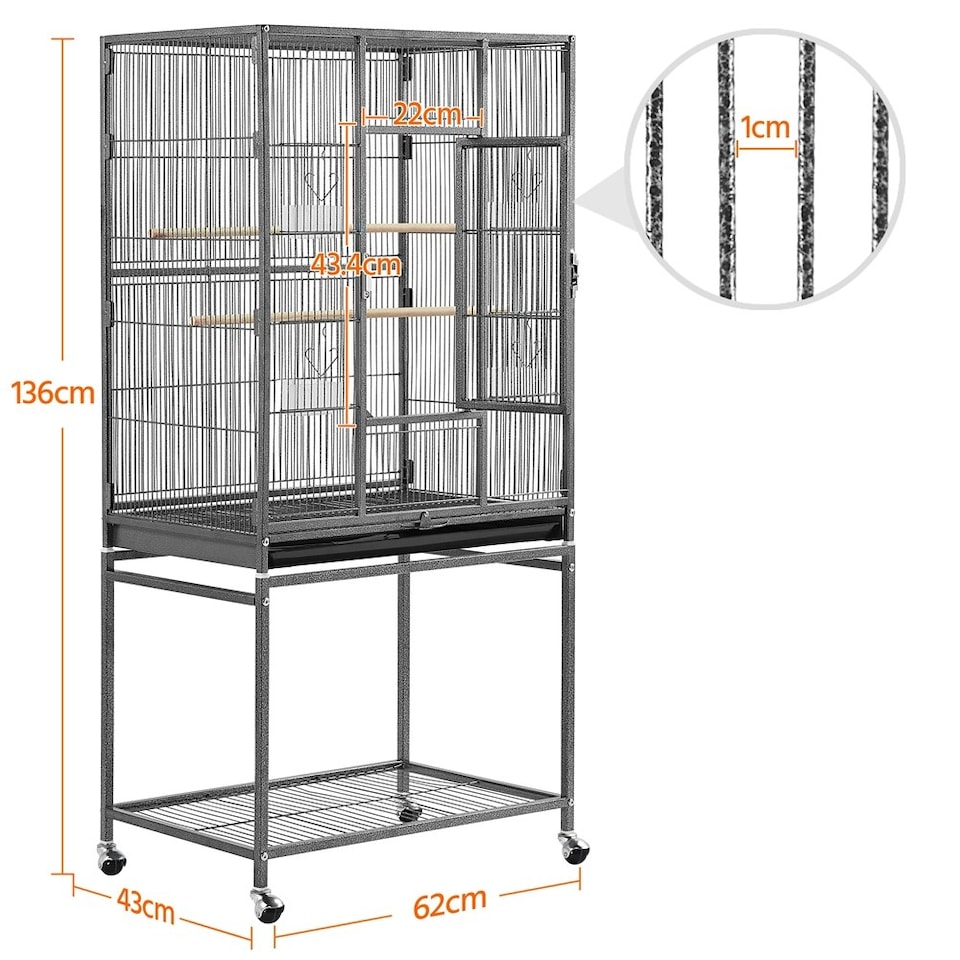 image 1 of Yaheetech 136 cm Tall Mobile Large Parrot Cage w/ Stand Black
