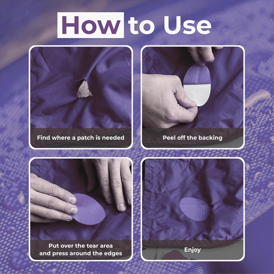 image 1 of aZengear Repair Patches for Jackets, Tent, Shoe, Gear - Waterproof, Self-Adhesive, Tear-Cold-Heat-Resistant (11 Pieces, Lilac)