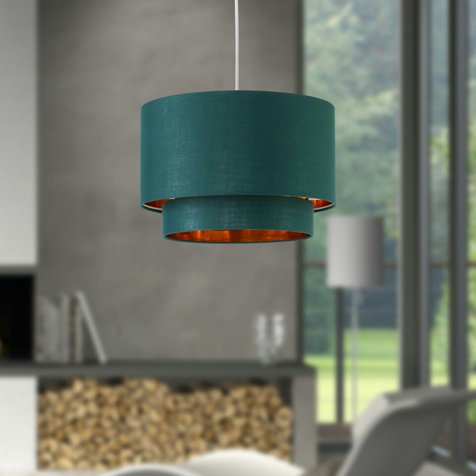 image 1 of Set of 2 Kozy - Dark Green and Gold 30cm Pendant Shades Green | Gold