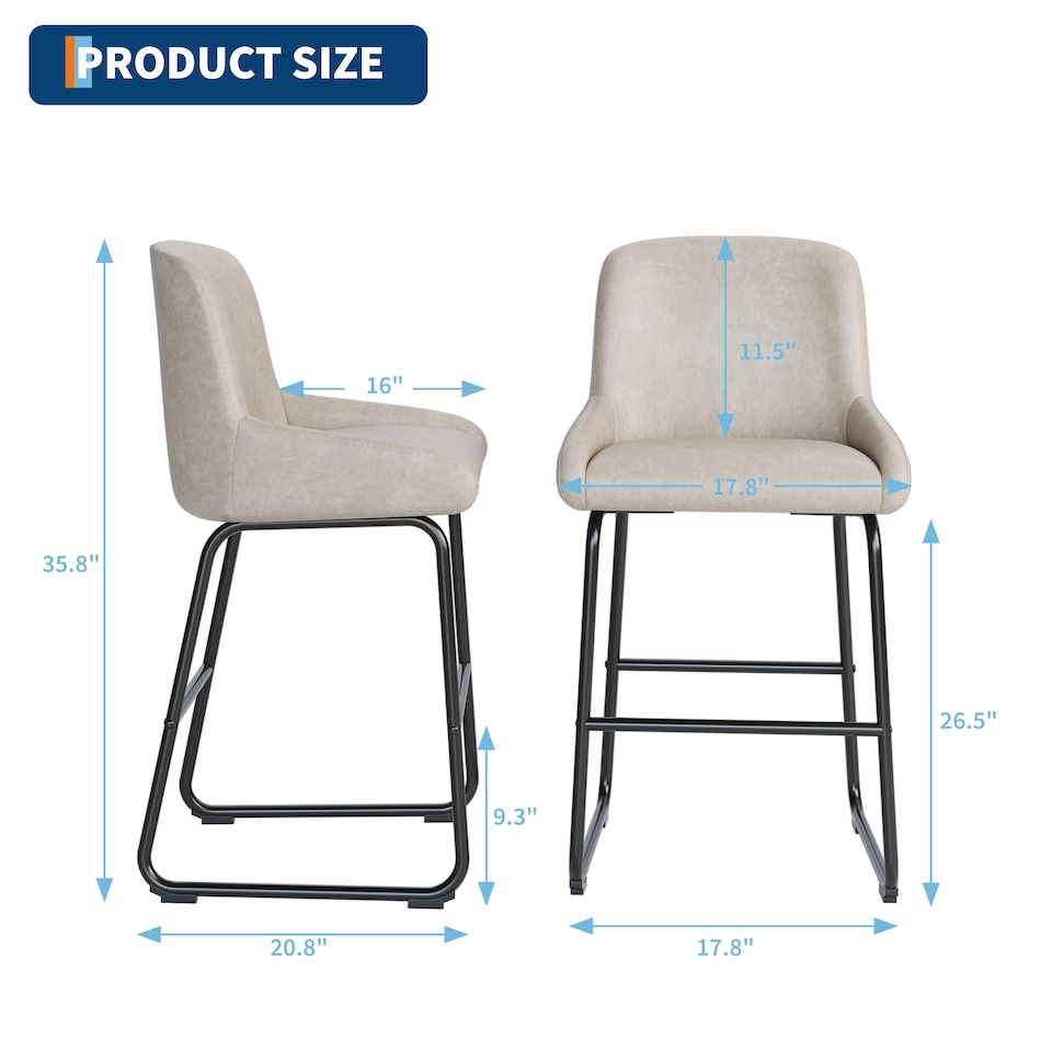 image 1 of 4PCS PU Leather Bar Stools with Metal Frame Backrest and Footrest - Light Grey