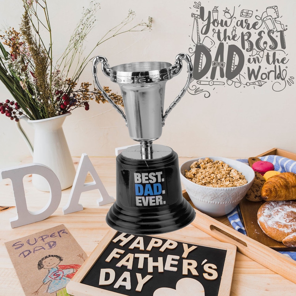 image 1 of vfm-estore Best Dad Trophy Silver 13 cm - Fathers Day & Birthday Gift