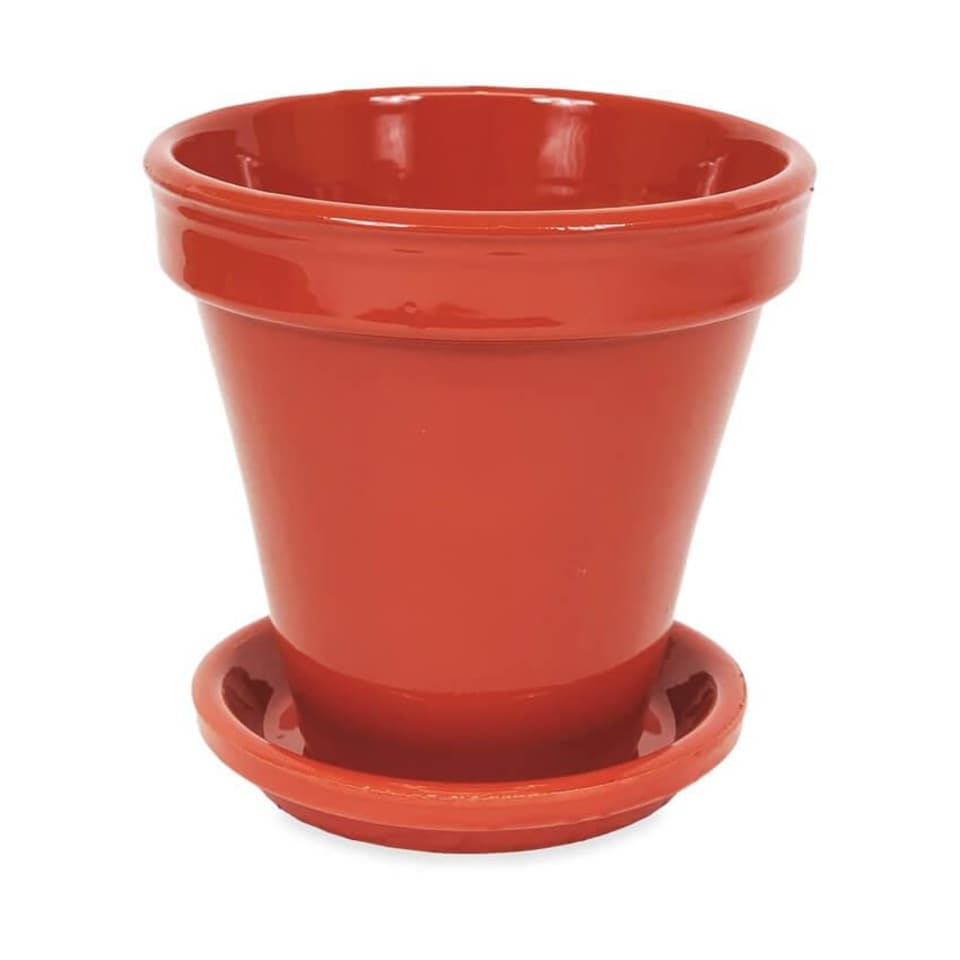 image 1 of Verano Spanish Ceramics Set of 3 Plant Pots & Drainage Plates - 16-29cm Dipped Red