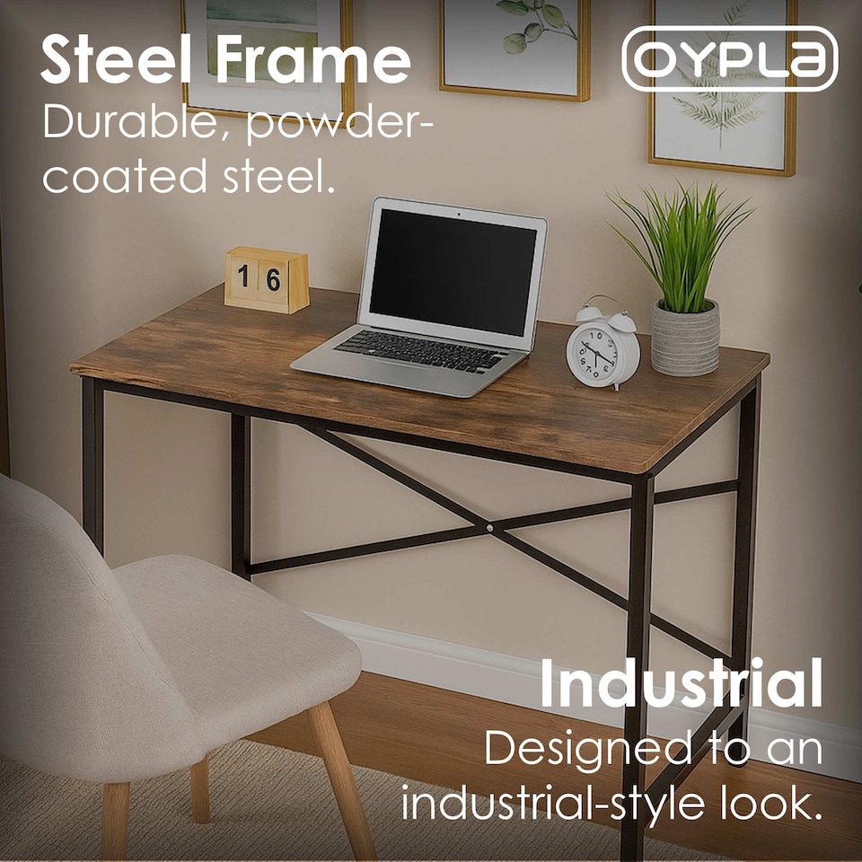 image 1 of 100cm Heavy Duty Industrial Writing Computer Desk Home Office Worktop Table | Brown