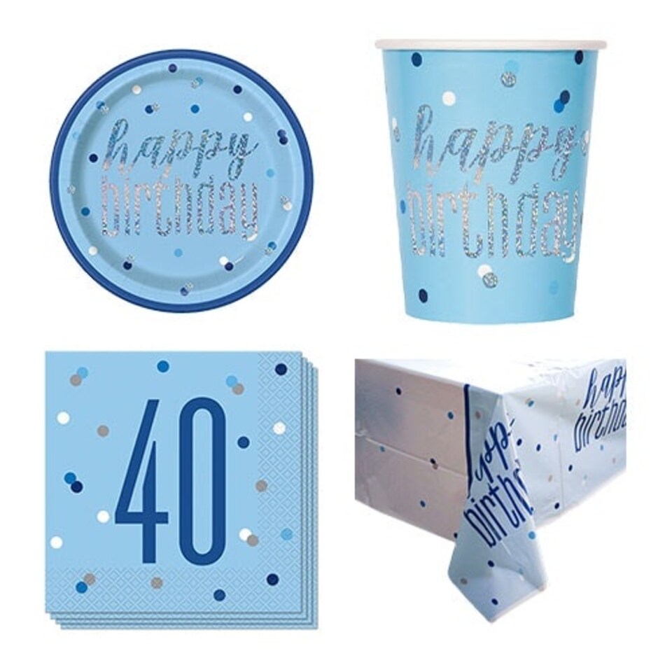 Blue Glitz 40th Birthday 8 Person Value Party Pack