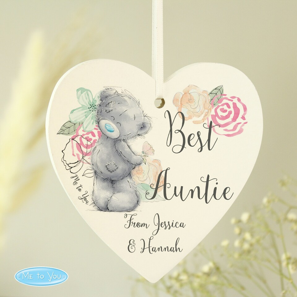 image 1 of Personalised Me to You Floral Wooden Heart Decoration
