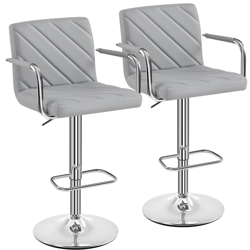 Yaheetech Set of 2 Faux Leather Swivel Bar Stools with Backrest | Grey | Light Grey | One Size