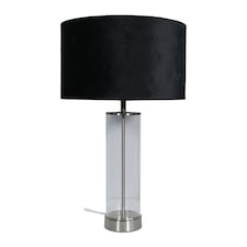 ValueLights Balan Brushed Chrome Table Lamp Black Velvet Shade and Bulb