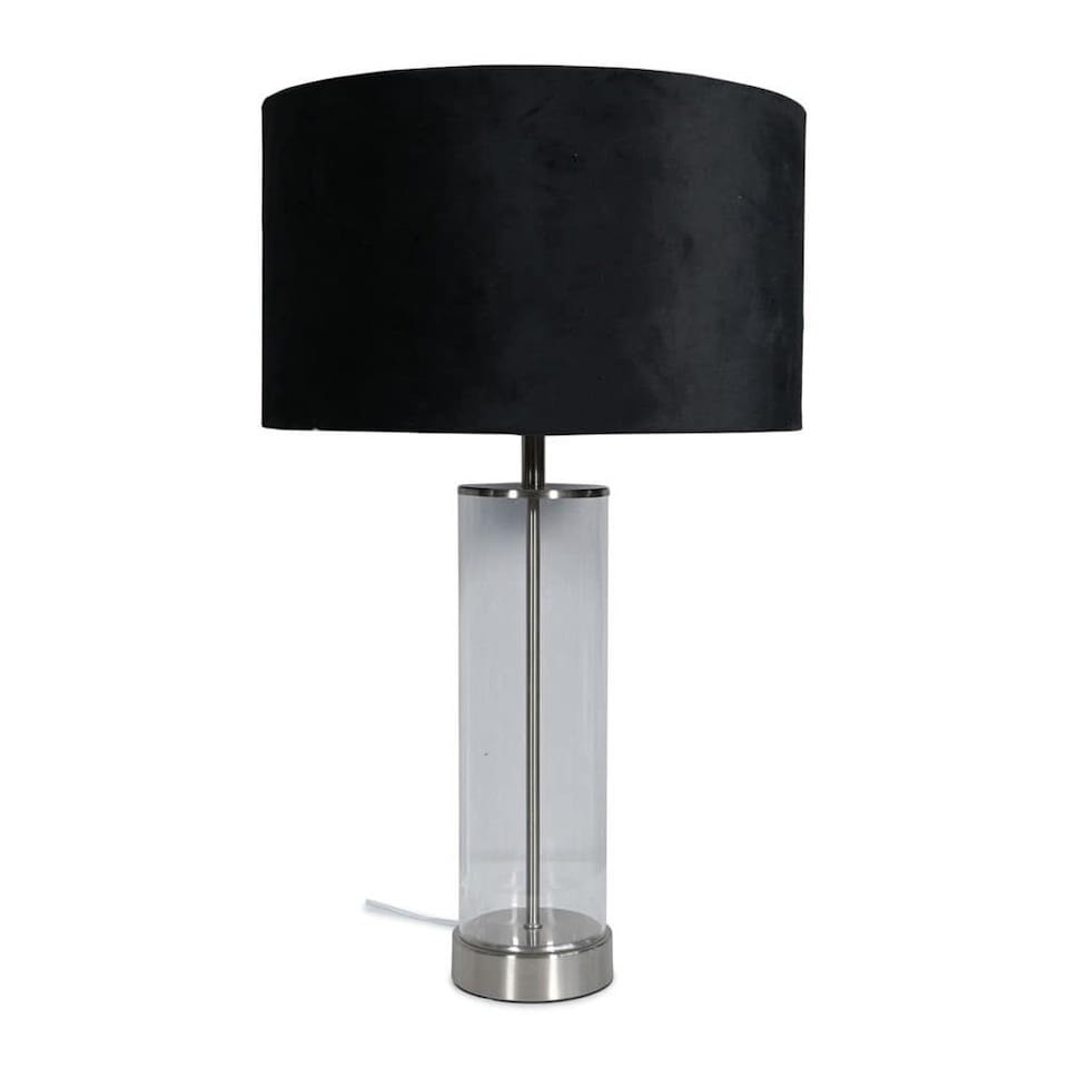 image 1 of ValueLights Balan Brushed Chrome Table Lamp Black Velvet Shade and Bulb