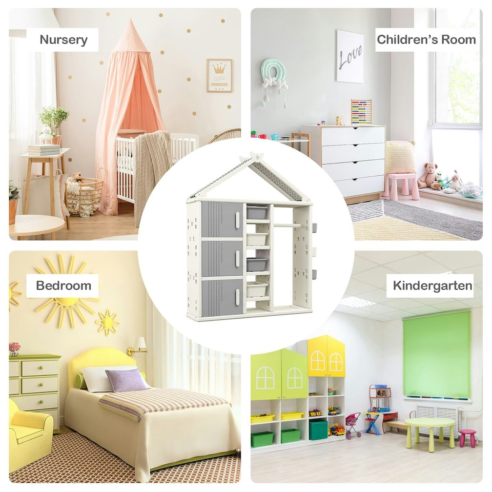 image 1 of COSTWAY Storage Closet Children Dresser Armoire Closet-Grey | Grey