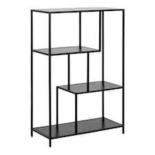 Seaford Black Metal Asymmetrical Bookcase with 3 Black Shelves