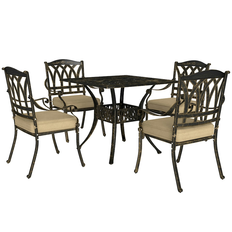 image 1 of Outsunny 5 Pieces Cast Aluminium Garden Dining Set with Parasol Hole Bronze