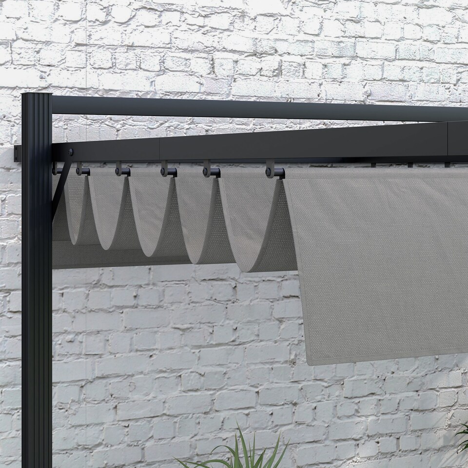 image 1 of Outsunny 3 x 4m Pergola with Retractable Roof Canopy, Aluminium Frame Garden Gazebo Outdoor Sun Shade Shelter for Grill, Patio, Deck, Dark Grey