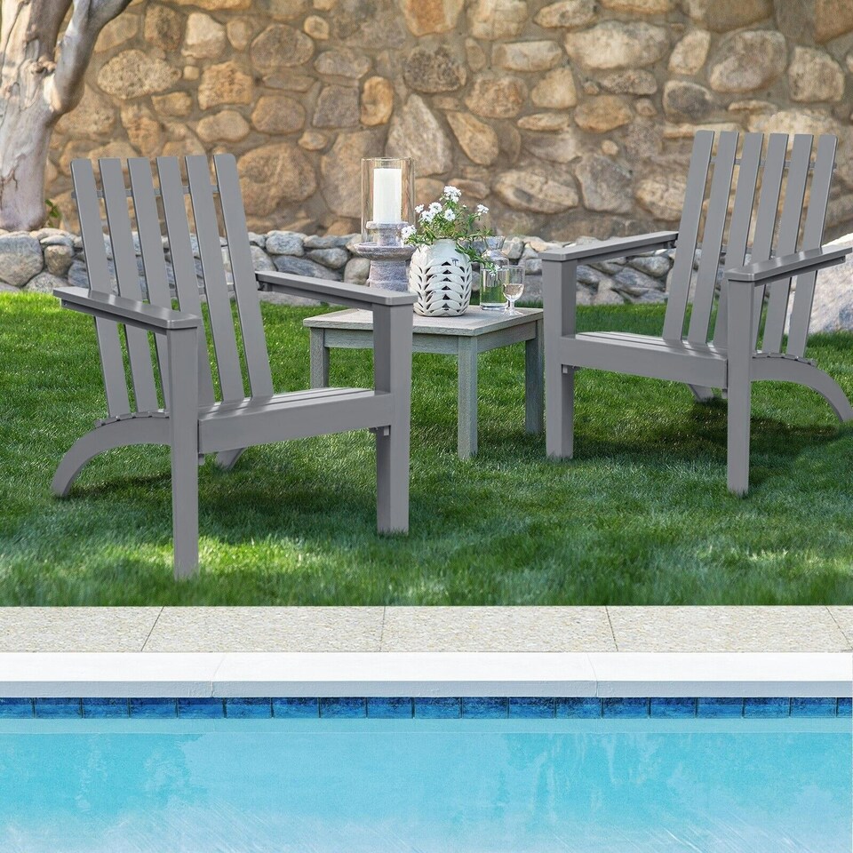 image 1 of COSTWAY Wood Adirondack Chair Outdoor Patio Chair Grey Grey