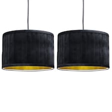 Set of 2 Sundance - Black Pleated 30cm Lamp Shades with Gold Inner | Black | Black velvet with gold cardboard inner detail | 2