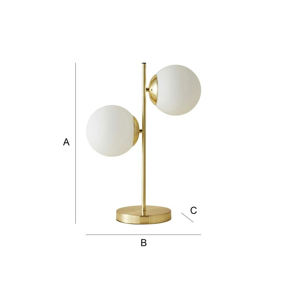 image 1 of ValueLights Jas 2 Light Gold Metal Stem Bedside Table Lamp with White Frosted Glass Shades - Bulbs Included | Gold
