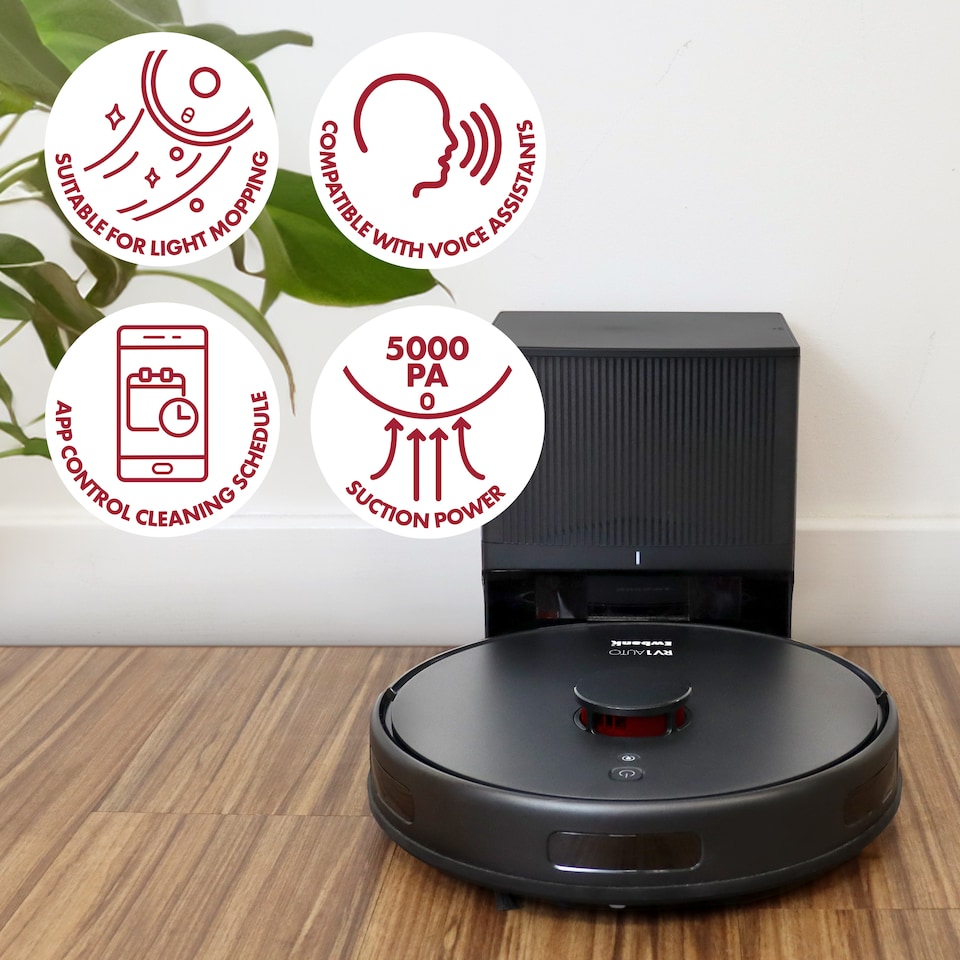 image 1 of Ewbank EWVC04604 RV1AUTO Robot Vacuum Cleaner & Mop, 5000Pa Suction, Auto-Empty Dock, LiDAR Navigation, Wi-Fi App & Voice Control, 150 Min Runtime