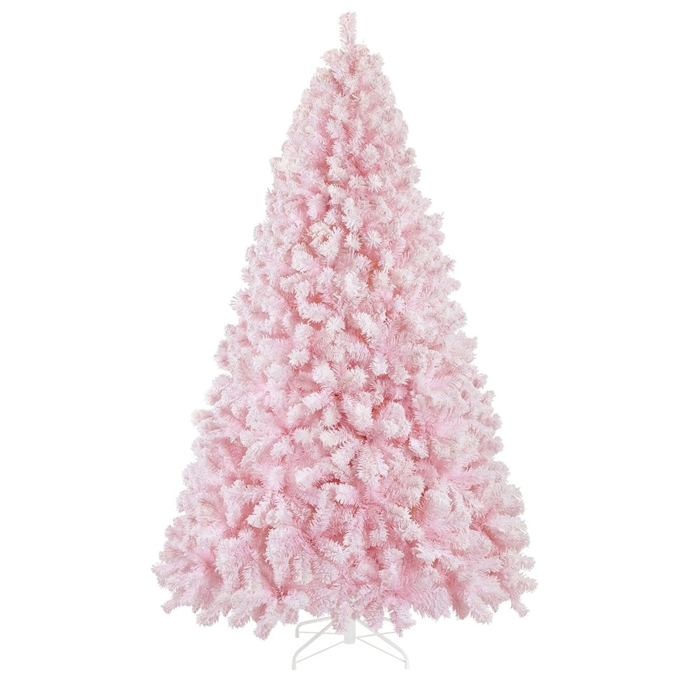 image 1 of Yaheetech  228 cm Tall Flocked Artificial Christmas Tree with Foldable Stand Pink