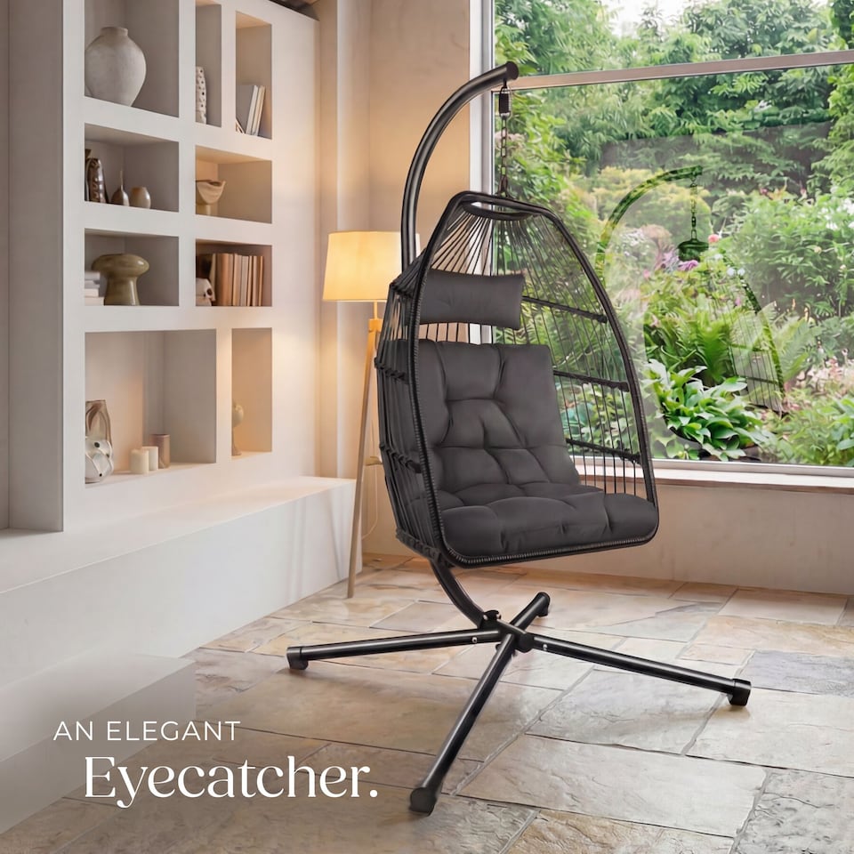 image 1 of Egg Chair Ariane with Swing Seat Frame, Thick Cushions and Protective Cover | Grey | dark grey | 1