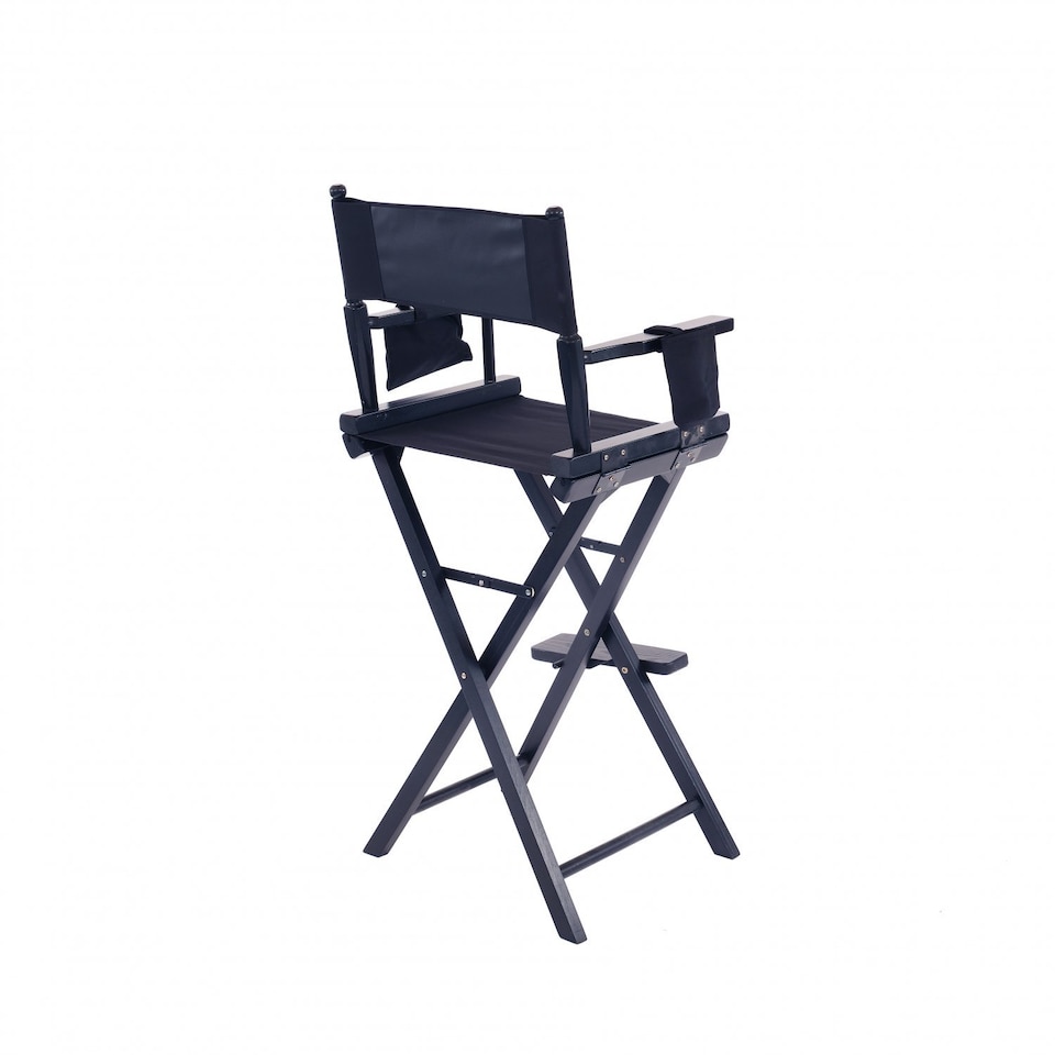 image 1 of Professional Black Wooden Folding Director Makeup Chair with 2 Storage Pouches | Black