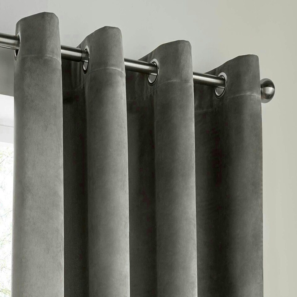image 1 of Velvet Blackout Eyelet Curtains - Silver 167 cm x 229 cm