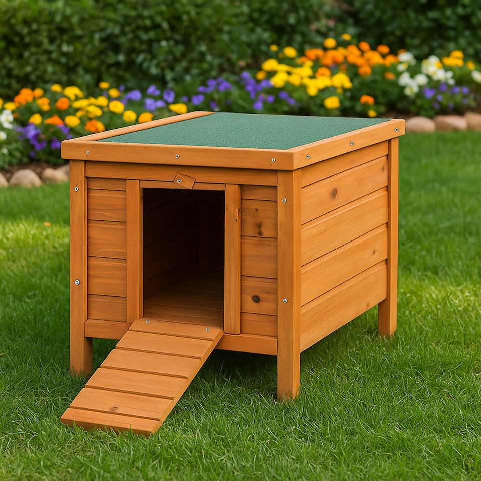 image 1 of Pet Vida Wooden Pet Hutch House Lockable Door Ramp Suitable for Indoor Outdoor Use - Pine