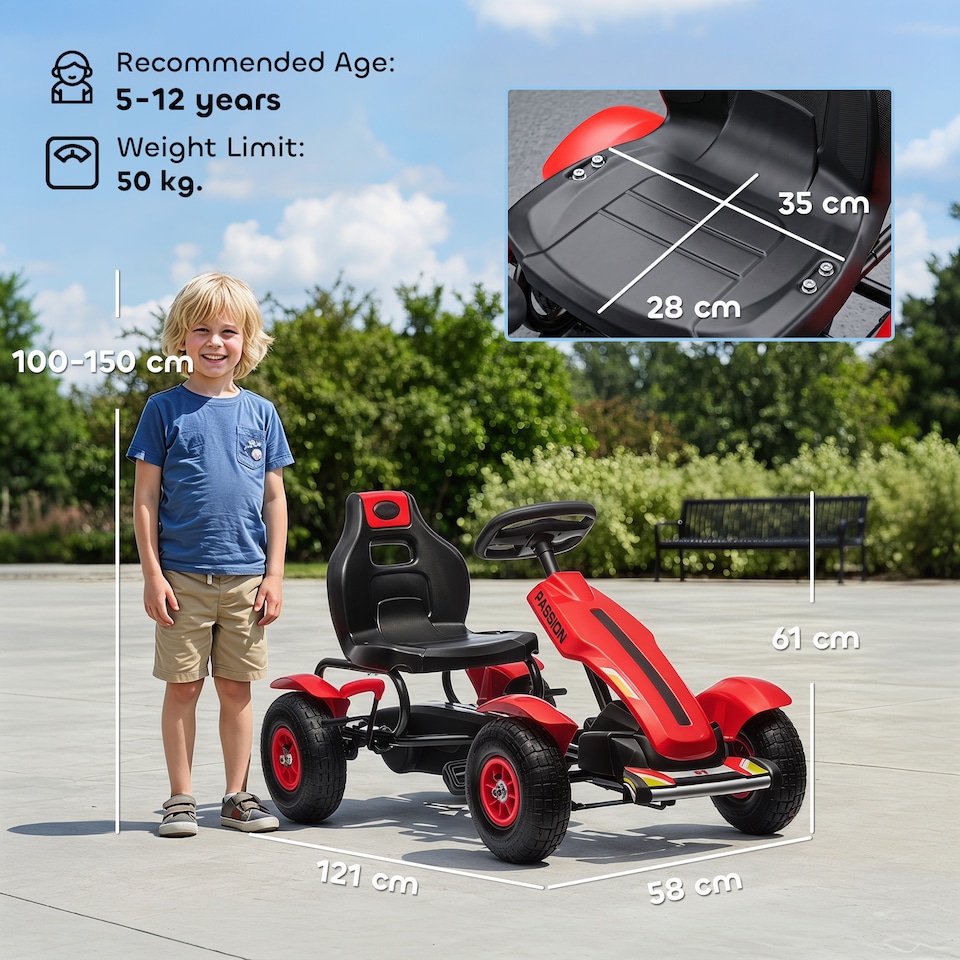 image 1 of HOMCOM Children Pedal Go Kart w/ Adjustable Seat, Inflatable Tyres - Red