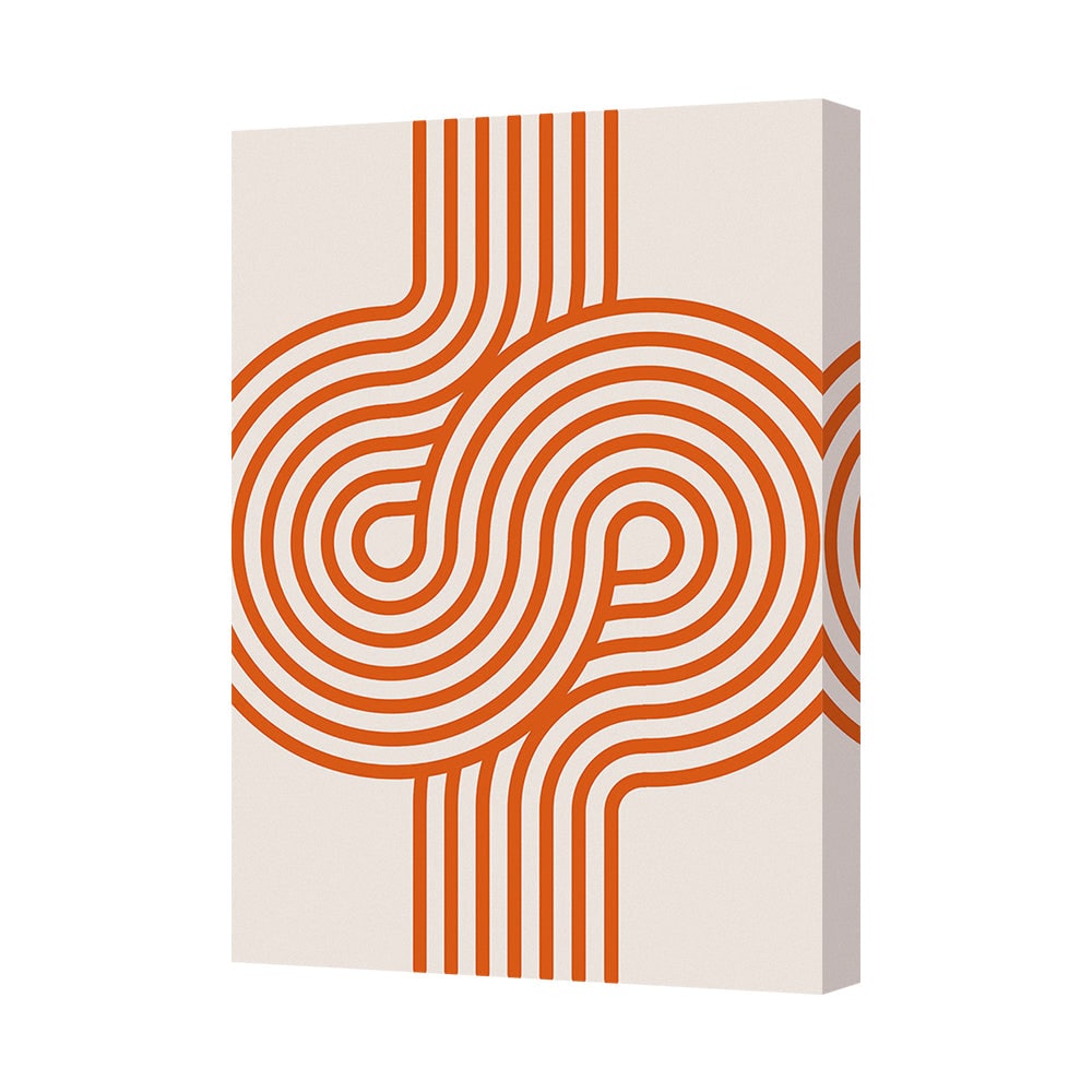 Abstract Circular Line Art Canvas Print In Orange On Cream