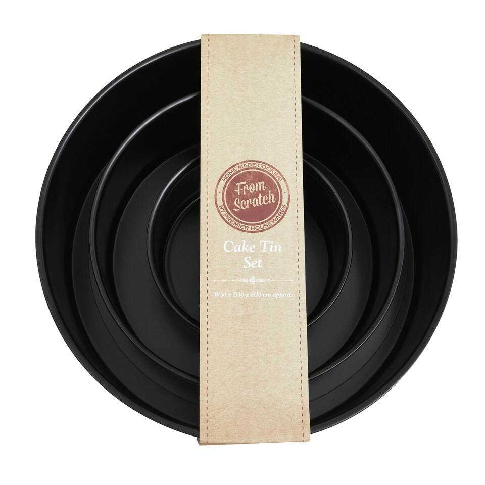 image 1 of Interiors by Premier Set of Three Round Cake Tins, Nonstick Coating Baking Tins, Black Cake Pans, Cake Tins for Everyday Use Black
