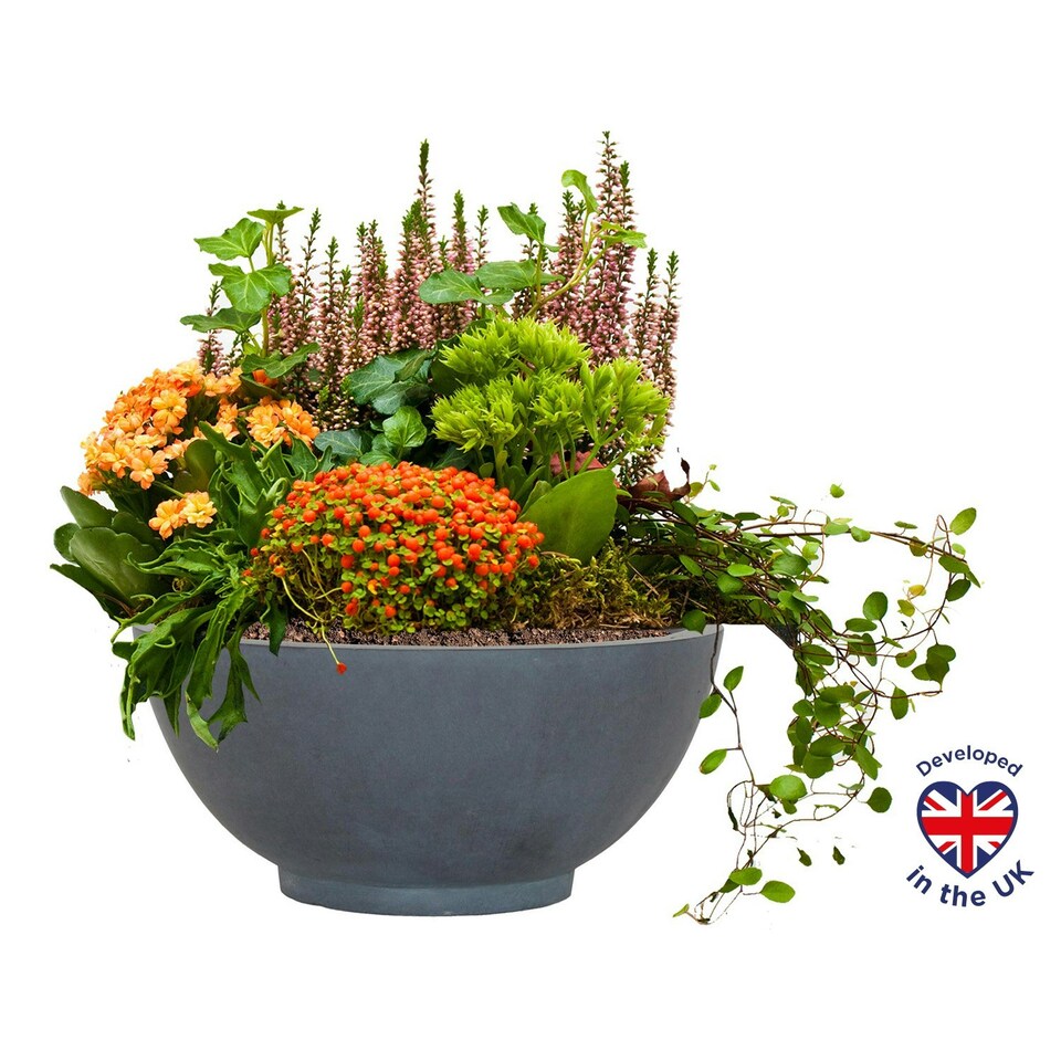 image 1 of Dark Grey Dish Style Smooth Bowl Outdoor Garden Planter D35.5 H16 cm, 15.8 ltrs Cap.