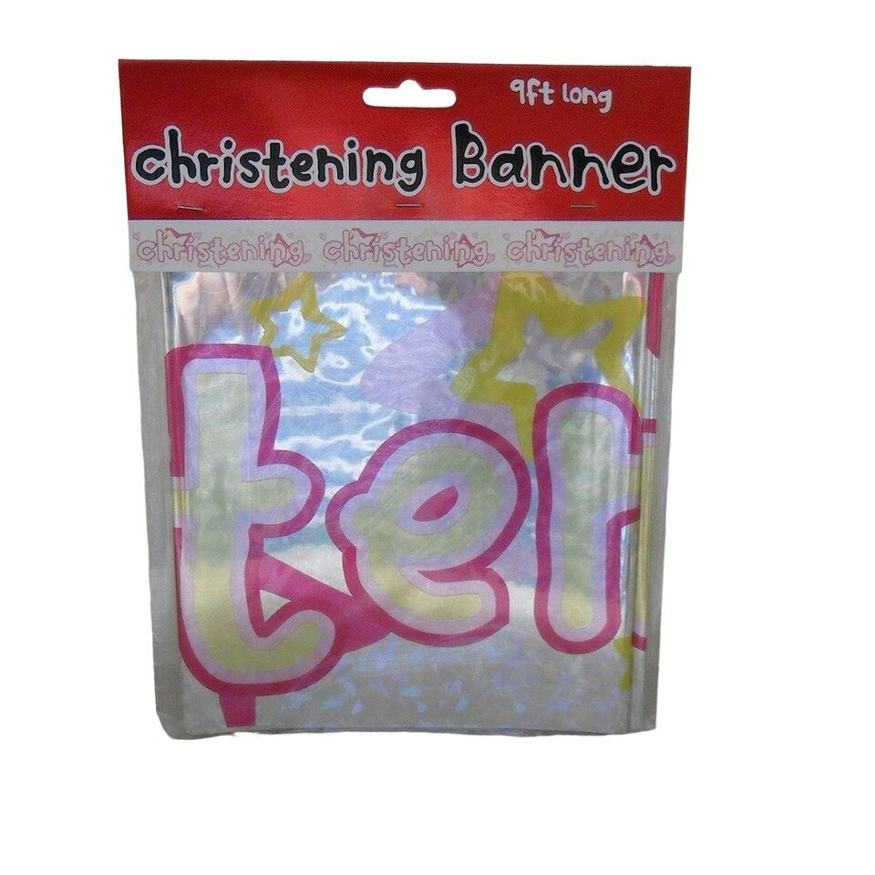 Stars Christening Banner - Clear/Pink/Yellow - One Size