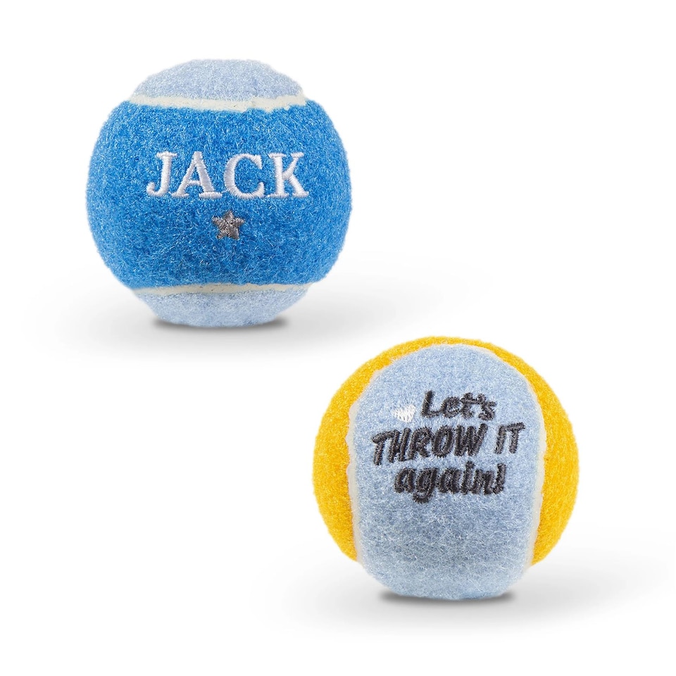 image 1 of Pre-Personalised Dog Ball Gift Pack 2pcs Blue Jack