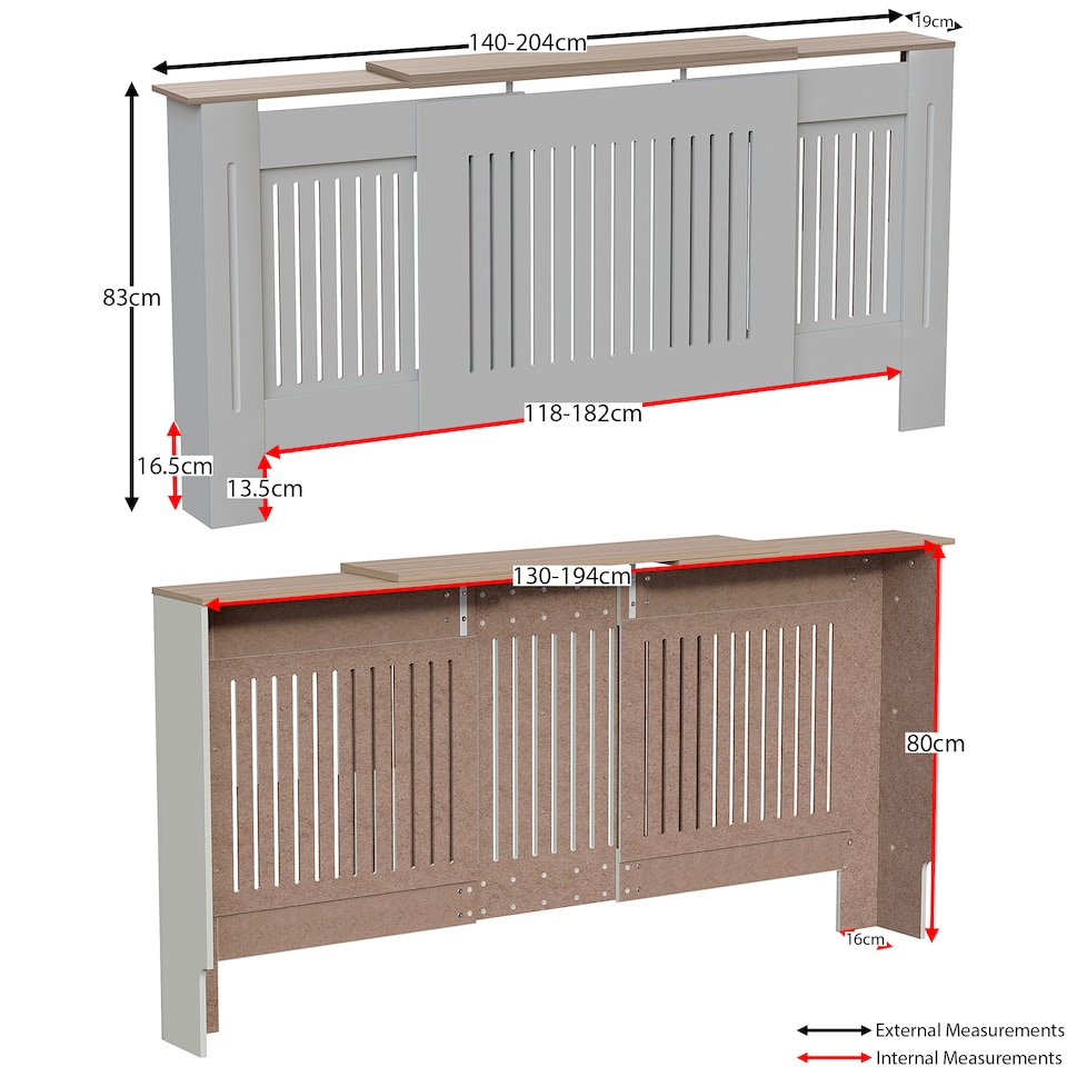 image 1 of Vida Designs Arlington Radiator Cover Painted MDF Slatted Cabinet, Grey, 140-204cm