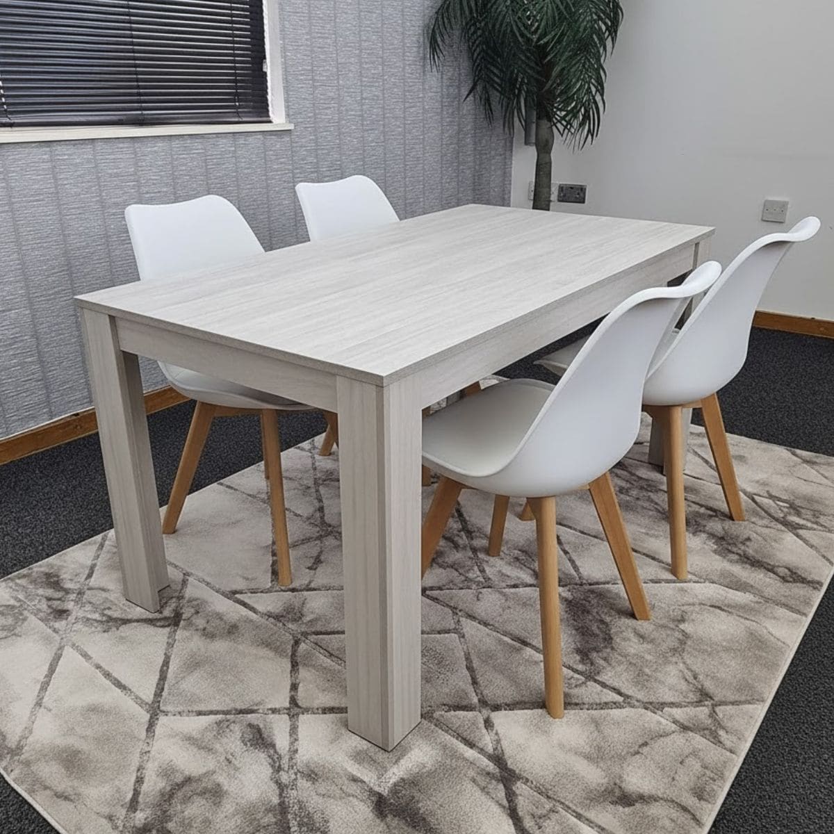 Kosy Koala Dining Table Set Grey Table with 4 White Plastic Chairs Dining Room Furniture