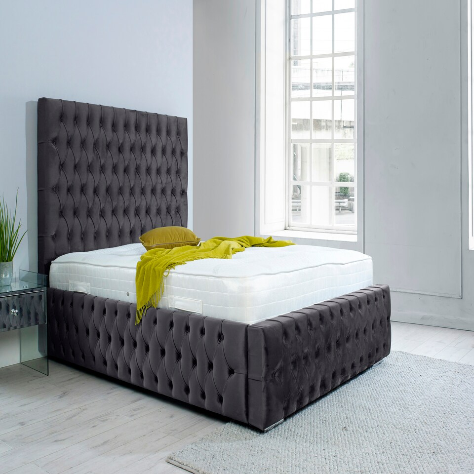 image 1 of Orella Plush King Bed Frame - Steel